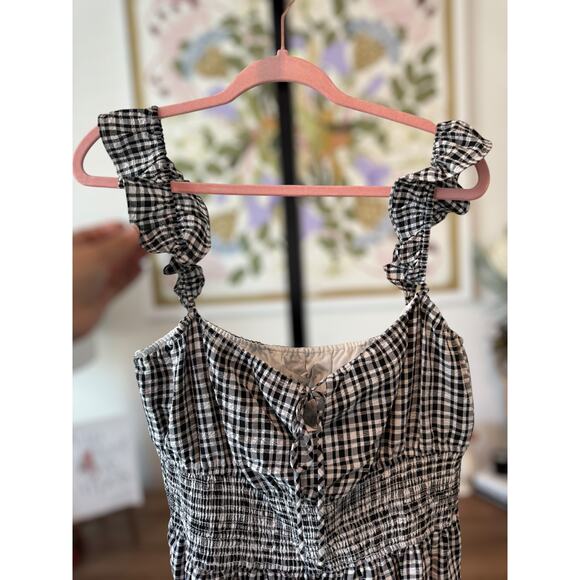 NWT Wayf Smocked Waist Gingham Checkered Ruffle Mini Dress Black Womens Size XL - Picture 9 of 9